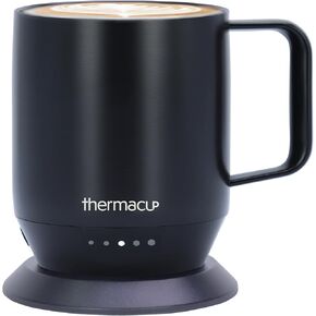 Premium Heated Coffee Mug with 5 Temperature Settings, Industry-Leading Smart Electric Cup, Up to 8-Hour Battery, 12oz with Lid (14oz Total Capacity) Midnight Black