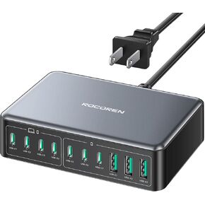 480W USB C Charger Block, Rocoren 10-Ports USB C Charging Station for Multiple Devices,PD 100W Type c Gan Fast Charger Station Multi USBC Charging Hub for Laptop MacBook HP iPad iPhone Samsung