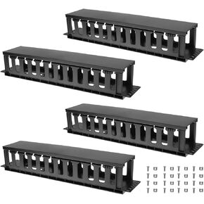 QWORK 4 Pack 2U Horizontal Rack Mount Cable Management Organizer, 19x3.5x3.4 Inches, Black Quality Plastic with 12 Slots