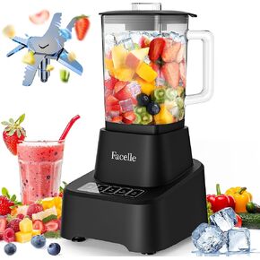 Red Smoothie Blender, Facelle Countertop Blender for Kitchen, 55 oz Glass blender for smoothies and Shakes, Licuadora, Smoothie maker with touchscreen 3+P Speeds, Cleaning brush ＆ removable SS blade