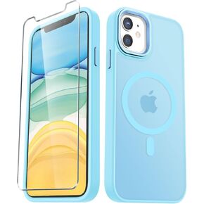 for iPhone 12 Case, iPhone 12 Pro Case, with 1 Screen Protector, Matte Magnetic Slim Phone Cover, Support for Magsafe, Shockproof Protection Translucent Frosted Back,Black