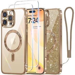 Meifigno Designed for iPhone 17 Pro Case 6.3", [Glitter Card & Wrist Strap] [Compatible with MagSafe] [1HD +1X Privacy Screen Protectors] Surround Raised Lens Protection for 17 Pro Case, Orange in Saudi Arabia