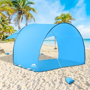 4-6 Person Extra Large Beach Tent, 122x106x87 Inches, Compact Foldable Design (16.9x4“), 360° Ventilation, UV Protection, Sandbags, Side Pockets, Includes Beach Mat, Optimal Stability & Portability