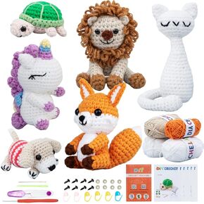 Crochet Kit for Beginners – 6 PCS Crochet Animal Kit, Kids Knitting Kit with Step by Step Videos, Yarn, Crochet Hook, Knitting Kit for Beginners, Great Birthday Holiday Gift (Knitting Kit TST)