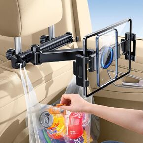 3 in 1 Extension Arm Tablet Holder for Car Headrest with Magnetic Phone Mount, Adjustable iPad Holder for Car Backseat Rear Facing for Kids Baby, Fit for 4.7"-13" Phone iPad Mini Air Pro, Black