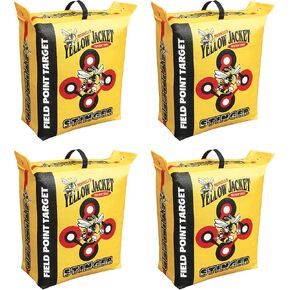 Morrell Yellow Jacket 19 Pound Portable Stinger Adult Field Point Archery Bag Target w/ 2 Shooting Sides, 10 Bullseyes, & Carry Handle, Yellow, 4 Pack