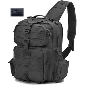 REEBOW GEAR Tactical Sling Bag Military Style Single Shoulder Sling Pack with USA Tactical Flag Patch (Tan)