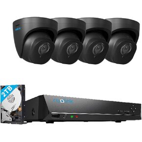 REOLINK PoE Security Camera, 5MP HD, IP Dome Camera, Outdoor/Indoor Surveillance, Smart Person/Vehicle/Animal Detection, IR Night Vision, 4xRLC-520A (Black) with 1x8CH NVR(2TB HDD)