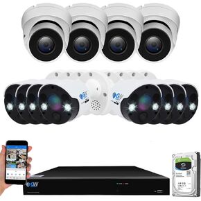 GW 16 Channel 4K NVR 8MP 4K AI Smart Home Security Camera System, (4) Dome and (8) Bullet Built-in Microphone Audio Recording HD 2160P 4K IP PoE Cameras, Face Recognition/Human/Vehicle Detection