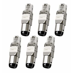 6-Pack Cat7 Cat6A RJ45 Connector, Tool-Free Zinc Alloy Shielded Ethernet Termination Plugs for Cat7 up to 23AWG Solid Bulk S/FTP Ethernet Cable