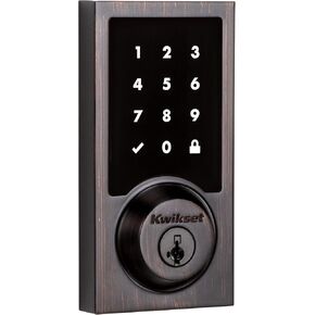 Kwikset HomeConnect 918 Z-Wave المعاصرة طويلة المدى تمكين الشاشة قفل يعمل مع Ring Alarm ، Samgsung SmartThings Hub ، تباع بشكل منفصل باللون الأسود غير اللامع