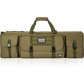 36" Double Rifle Case, Green Long Double Rifle Gun Bag with 10 Accessory Pockets Padded Handle, Adjustable Shoulder Strap for Firearm Storage and Transportation