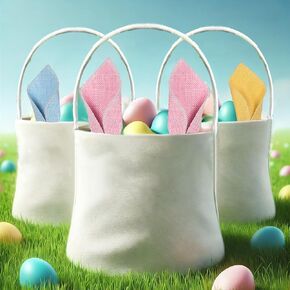Aovaely 3 Pack Easter Baskets for Kids, Easter Eggs Baskets with Stickers Bunny Jute Tote Bags Easter Egg Fillers Baskets for Easter Party Favor Supplies