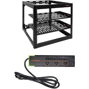 ECHOGEAR 10U Open Frame Rack with 8 Outlet Surge Protector Power Strip Bundle - Rack Up Your Server Gear, Then Power & Protect It with 3420 Joules of Surge Protection