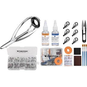 THKFISH Fishing Rod Tip Repair Kit or Rod Guides with Glue, Fishing Pole Tips Replacement Kit for Fishing Pole Tip with Rod Guides, Epoxy Glue, Wrapping Thread and Tape