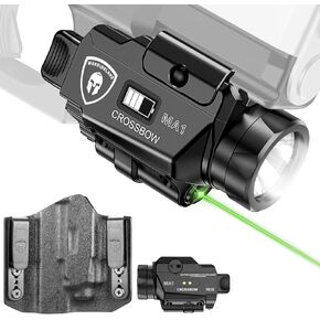 WARRIORLAND MA1 Laser Light Combo Holster, Fit for Glock 17/19 Gen 3-5 & 22/23/ 31/32 Gen 3-4 & Glock 19X/ 44/45, Compact 800 Lumen LED Gun Flashlight and Green Laser & OWB Holster, Rechargeable