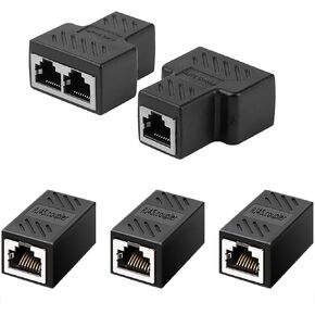 Ethernet Splitter ، RJ45 مقرن ، Ethernet Extender ، مقرنة في الخط من 1/1 إلى 2 مقرنة Ethernet لـ CAT7/ CAT6/ CAT5/ CAT5E Ethernet Cable Adapter (5Pack ، Black)