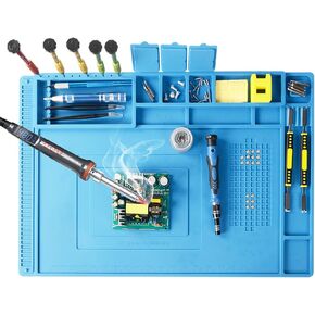 Electronics Repair Mat for Soldering, Mobile Phone, Watch, Computer and Electronic Repairs -Silicone Magnetic Mat Heat Resistant 932°F with Size 13.78 "x 9.84"