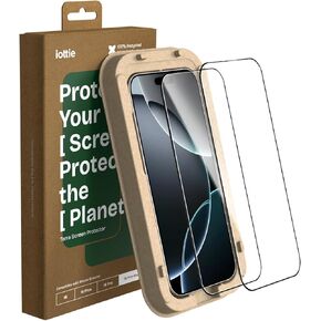 iOttie Terra Screen Protector for iPhone 16 Pro Max with 2 9H Tempered Glass Screen Protectors and Eco-Friendly Reusable Alignment Tray