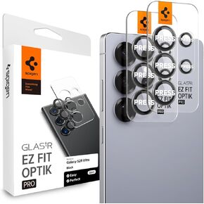 Spigen Camera Lens Screen Protector [GlasTR EZ Fit Optik Pro] Designed for Galaxy S25 Ultra [Case Friendly] - Black [2 Pack]
