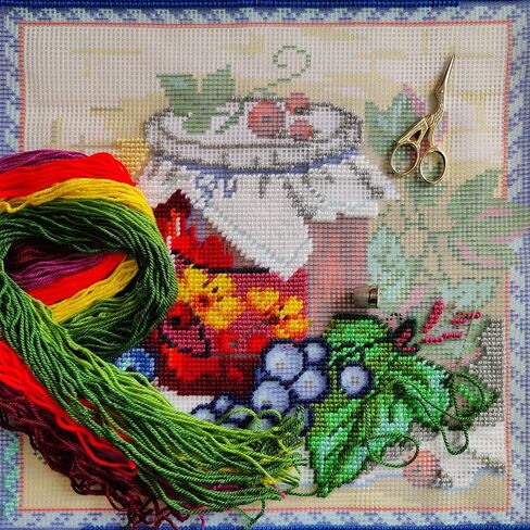 BRVSK Still Life Needlepoint Kit للبالغين والمبتدئين - مزاج الخريف 16 ″ × 16 ″ مع تصميم مطبوع واضح ودقيق على قماش القطن ؛ يتضمن 2 إبرًا ، غزلًا ، ورسمًا سهلاً للقراءة in Saudi Arabia