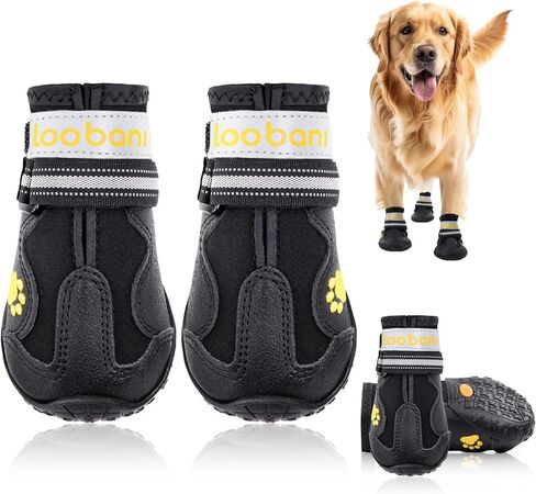 LOOBANI Dog Shoes Winter Snow Boots for Large Size Medium Dogs, Reflective Anti-Slip Paw Protectors for Rain Booties, Hot Pavement, Summer, Hardwood Floors, Running Water-Resistant Dog Shoes in Saudi Arabia