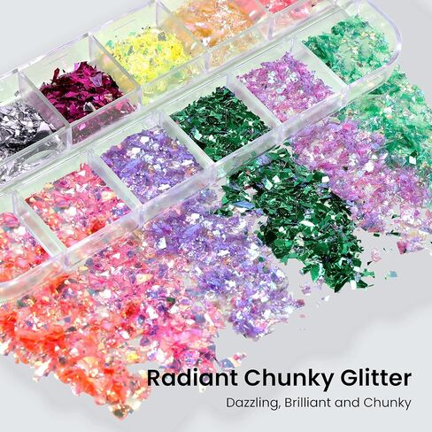 Resiners Crushed Glass for Resin Craft ، 24 لونًا من الزجاج القزحيات القزحيات اللامعة الزجاجية المكسورة للحرف اليدوية ، والرقائق الكريستالية راتنجات الحشو لفنون الأظافر DIY Case Jewelry Making Decoration in Kuwait