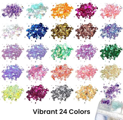 Resiners Crushed Glass for Resin Craft ، 24 لونًا من الزجاج القزحيات القزحيات اللامعة الزجاجية المكسورة للحرف اليدوية ، والرقائق الكريستالية راتنجات الحشو لفنون الأظافر DIY Case Jewelry Making Decoration in Kuwait