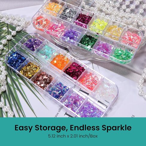 Resiners Crushed Glass for Resin Craft ، 24 لونًا من الزجاج القزحيات القزحيات اللامعة الزجاجية المكسورة للحرف اليدوية ، والرقائق الكريستالية راتنجات الحشو لفنون الأظافر DIY Case Jewelry Making Decoration in Kuwait