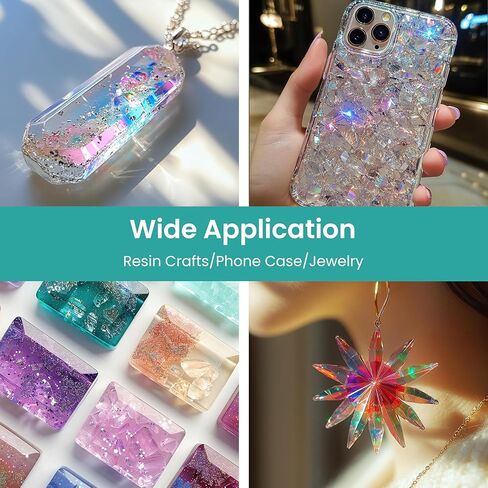 Resiners Crushed Glass for Resin Craft ، 24 لونًا من الزجاج القزحيات القزحيات اللامعة الزجاجية المكسورة للحرف اليدوية ، والرقائق الكريستالية راتنجات الحشو لفنون الأظافر DIY Case Jewelry Making Decoration in Kuwait