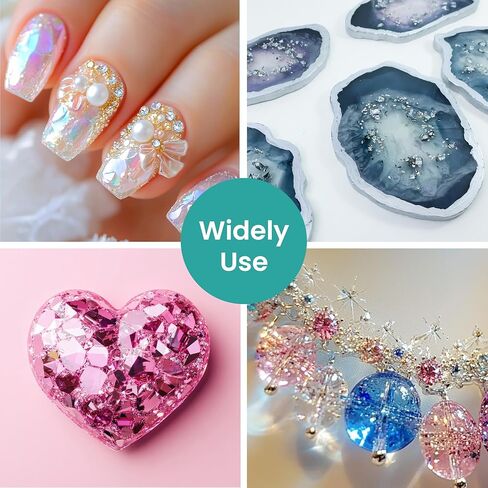 Resiners Crushed Glass for Resin Craft ، 24 لونًا من الزجاج القزحيات القزحيات اللامعة الزجاجية المكسورة للحرف اليدوية ، والرقائق الكريستالية راتنجات الحشو لفنون الأظافر DIY Case Jewelry Making Decoration in Kuwait