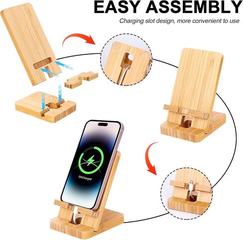 Simple Wooden Phone Stand, Foldable Travel Desktop Phone Stand (Bamboo) in Saudi Arabia