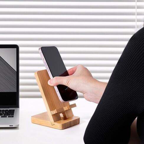 Simple Wooden Phone Stand, Foldable Travel Desktop Phone Stand (Bamboo) in Saudi Arabia
