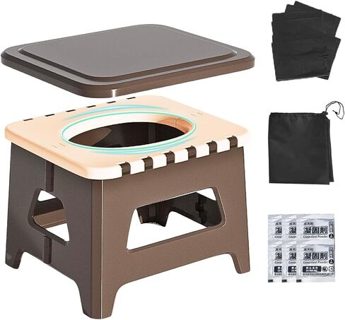 Portable Toilet for Adults, Folding Camping Toilet with Lid & Solidifier, Emergency Seat for Limited Mobility, Compact Potty for Home, RV & Travel, Anti-Slip Design (Grey) in Saudi Arabia