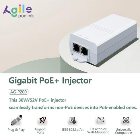 Gigabit PoE Injector 48V 15W, IEEE802.3af Power Over Ethernet PoE Adapter, Single Port PoE Power Injector for IP Camera Wireless/Wireless Access Point Long Range/IP Phones, AG-P100 in Saudi Arabia