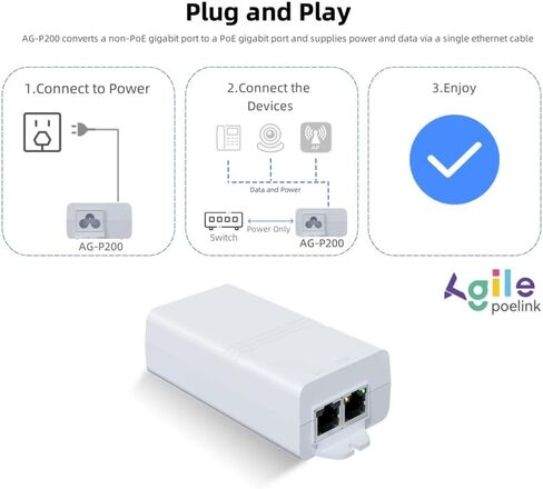 Gigabit PoE Injector 48V 15W, IEEE802.3af Power Over Ethernet PoE Adapter, Single Port PoE Power Injector for IP Camera Wireless/Wireless Access Point Long Range/IP Phones, AG-P100 in Saudi Arabia