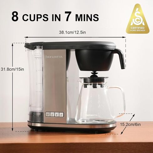 Bonavita Enthusiast 8 Cup Drip Coffee Brewer, Pour Over, SCA Certified Coffee Machine with Thermal Carafe, Stainless Steel Panel, Removable Reservoir, Matte Black in Kuwait