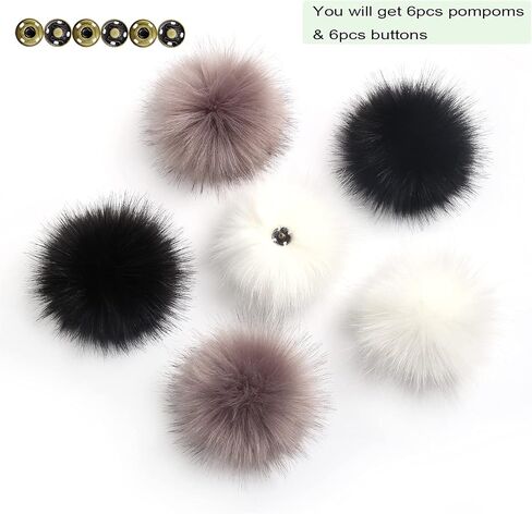 Pack of 6 Detachable Faux Fox Fur Pom Poms for Hats with Snap 4.3inch/11CM DIY Handmade Accessories (Brown) in Saudi Arabia