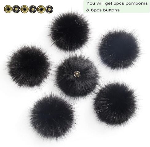 Pack of 6 Detachable Faux Fox Fur Pom Poms for Hats with Snap 4.3inch/11CM DIY Handmade Accessories (Brown) in Saudi Arabia
