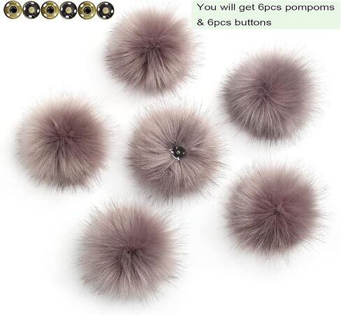 Pack of 6 Detachable Faux Fox Fur Pom Poms for Hats with Snap 4.3inch/11CM DIY Handmade Accessories (Brown) in Saudi Arabia