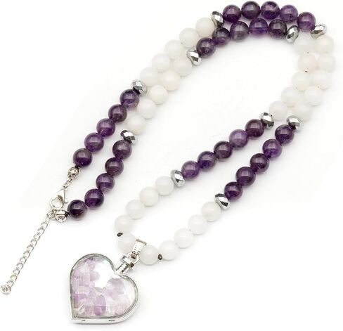 ElisaJewelryArt - Natural Heart Pink Quartz Pendant Necklace Cherry Quartz And Selenite Beaded Necklace Genuine Gemstone Love Stone Clasp Closure Hematite Necklace Unisex Necklace (22, Cherry Quartz) in Saudi Arabia