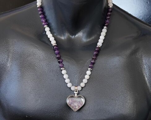 ElisaJewelryArt - Natural Heart Pink Quartz Pendant Necklace Cherry Quartz And Selenite Beaded Necklace Genuine Gemstone Love Stone Clasp Closure Hematite Necklace Unisex Necklace (22, Cherry Quartz) in Saudi Arabia