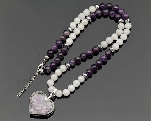ElisaJewelryArt - Natural Heart Pink Quartz Pendant Necklace Cherry Quartz And Selenite Beaded Necklace Genuine Gemstone Love Stone Clasp Closure Hematite Necklace Unisex Necklace (22, Cherry Quartz) in Saudi Arabia