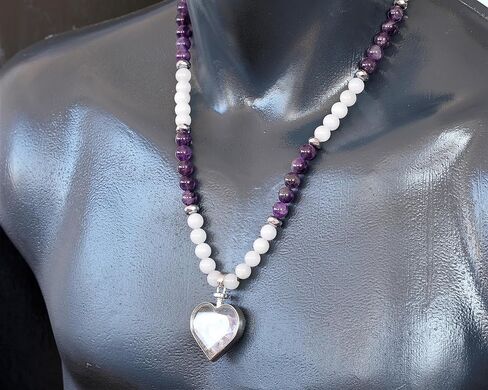 ElisaJewelryArt - Natural Heart Pink Quartz Pendant Necklace Cherry Quartz And Selenite Beaded Necklace Genuine Gemstone Love Stone Clasp Closure Hematite Necklace Unisex Necklace (22, Cherry Quartz) in Saudi Arabia