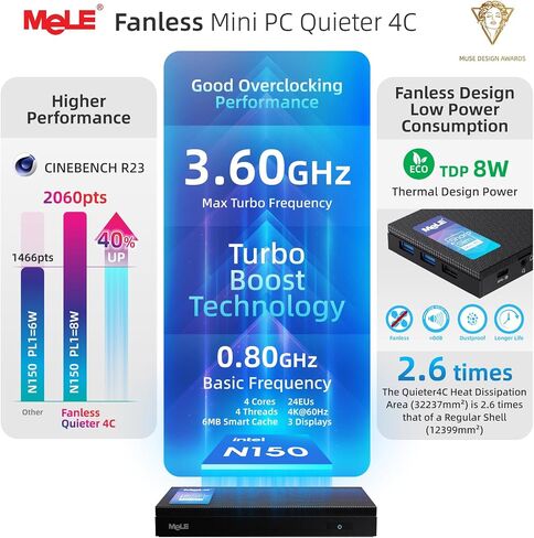 MeLE Quieter 4C Fanless Mini PC, N150 16GB 512GB in Kuwait
