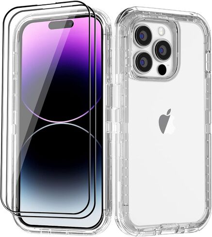 JGS for iPhone 14 Pro Case 6.1", Military Grade 3 in 1 Heavy Duty Shockproof/Drop Proof Case with 2 PCS Tempered Glass Screen Protector, Includes Holster Clip Kickstand (Black Green) in Saudi Arabia