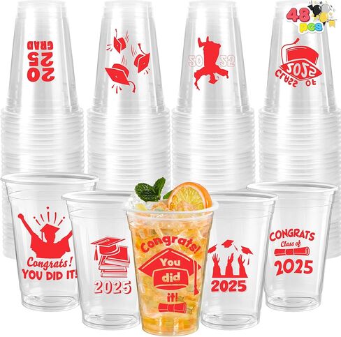 Joyin 48 PCS 16oz Party Party Coups (Blue) ، 24 تصميمًا يمكن التخلص منه للتصميم لفئة 2025 خريجي ، أدوات المائدة ، الجزء الأكبر لعام 2025 ، مدرسة التخرج من مدرسة الثانوية ، توريد الحفلة ، in Saudi Arabia