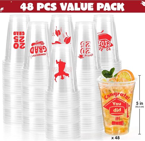Joyin 48 PCS 16oz Party Party Coups (Blue) ، 24 تصميمًا يمكن التخلص منه للتصميم لفئة 2025 خريجي ، أدوات المائدة ، الجزء الأكبر لعام 2025 ، مدرسة التخرج من مدرسة الثانوية ، توريد الحفلة ، in Saudi Arabia