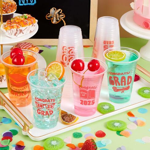 Joyin 48 PCS 16oz Party Party Coups (Blue) ، 24 تصميمًا يمكن التخلص منه للتصميم لفئة 2025 خريجي ، أدوات المائدة ، الجزء الأكبر لعام 2025 ، مدرسة التخرج من مدرسة الثانوية ، توريد الحفلة ، in Saudi Arabia