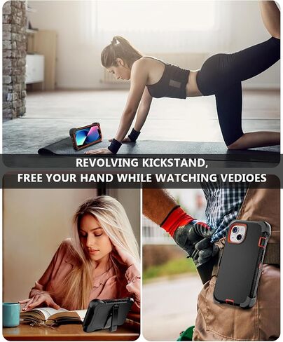 JGS for iPhone 14 Pro Case 6.1 "، الصف 3 العسكري في 1 حالة إثبات صدمية/إسقاط شديدة التحمل مع حامي شاشة زجاجي مقسّرتين ، تشمل حافظة مقطع Kickstand (أخضر أسود) in Kuwait
